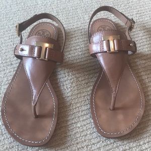Tory Burch Tan Thong Sandal-Gold Hatdware